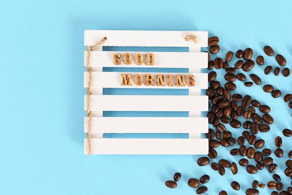 Guten Morgen Mit Kaffee Auf Blauem Hintergrund — Stockfoto