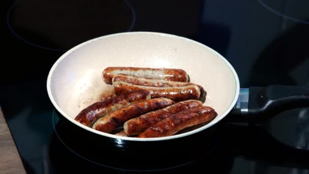 Fried Sausages Pan — Stock Video