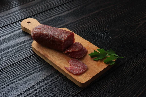 Sliced Sausage Cutting Board — Stock Photo, Image