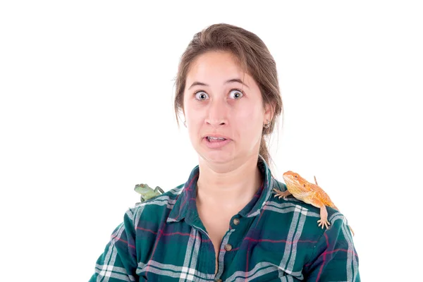 Girl with exotic animals — Stock Photo, Image