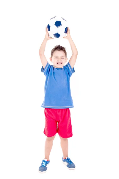 Chlapec s fotbalovým míčem — Stock fotografie