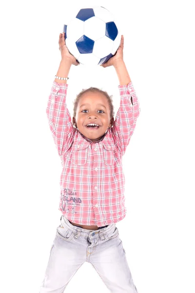 Menino com bola de futebol — Fotografia de Stock