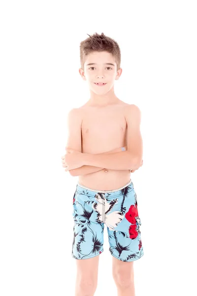 Little Boy Beach Shorts Isolated White Background — Stock Photo, Image