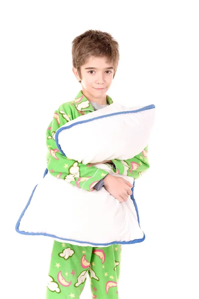 Niño Pijama Cama Aislado Blanco — Foto de Stock