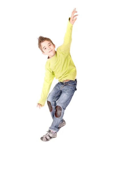 Little Boy Jumping Isolated White Background — Stock Photo, Image