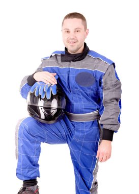 Beyaz arkaplanda yarış sürücüsü izole edildi