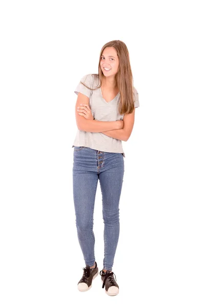 Adolescent Fille Isolé Dans Blanc Fond — Photo