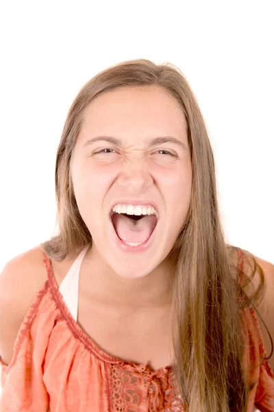 Adolescent Fille Isolé Dans Blanc Fond — Photo