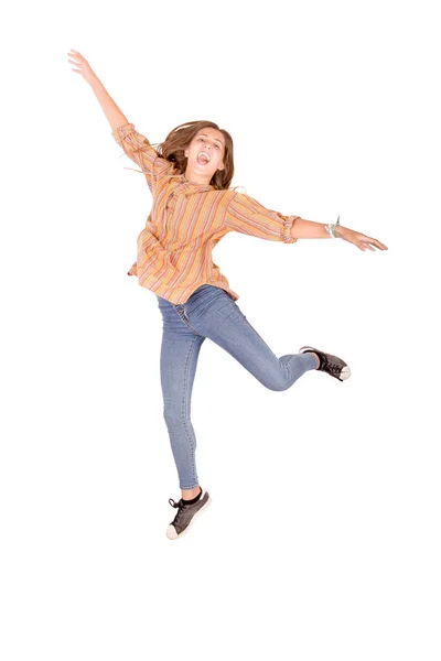 Adolescente Saltando Isolato Bianco — Foto Stock