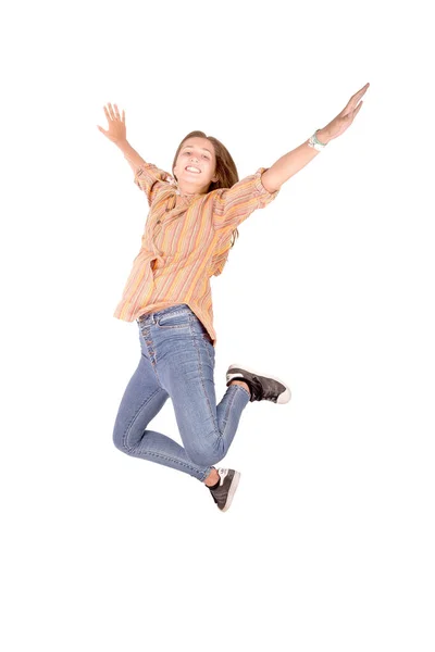 Teenager Mädchen Springt Isoliert Weiß — Stockfoto