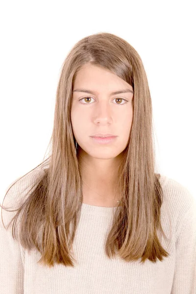 Adolescent Fille Isolé Dans Blanc Fond — Photo