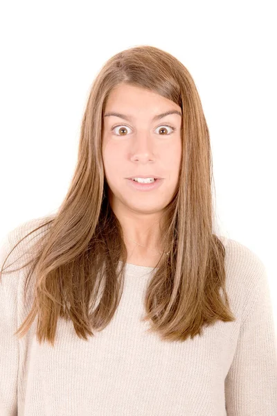 Adolescent Fille Isolé Dans Blanc Fond — Photo