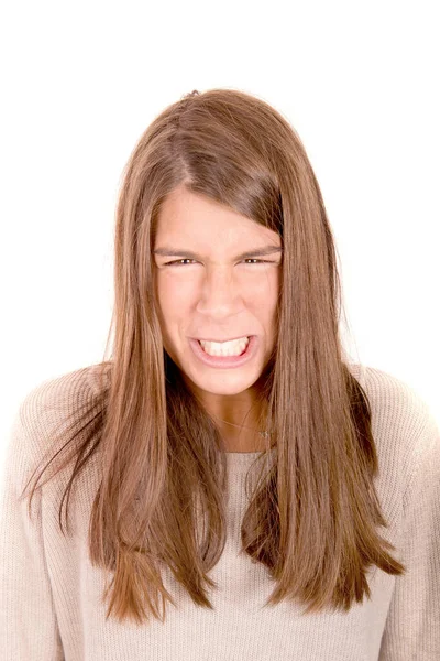 Menina Adolescente Isolado Fundo Branco — Fotografia de Stock