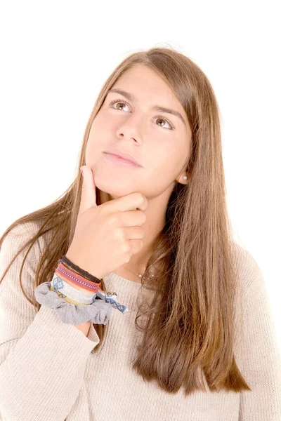 Adolescent Fille Isolé Dans Blanc Fond — Photo