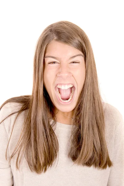 Adolescent Fille Isolé Dans Blanc Fond — Photo