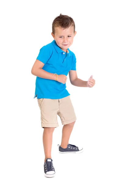 Pequeño Niño Posando Aislado Blanco — Foto de Stock