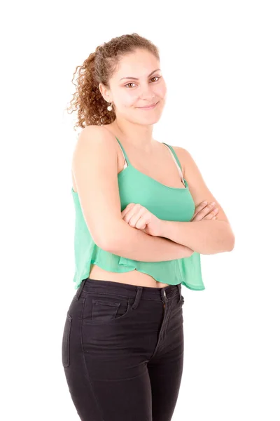 Adolescent Fille Isolé Dans Blanc Fond — Photo