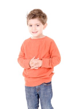 Küçük çocuk beyaz arka planda izole edilmiş