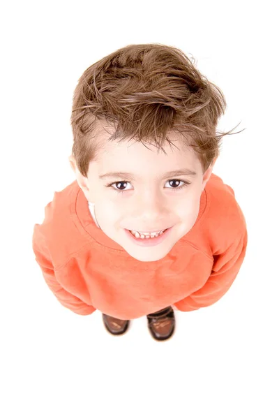 Kleine Jongen Geïsoleerd Witte Achtergrond — Stockfoto