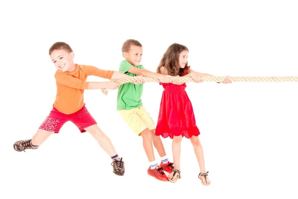 Kisgyerekek Játszanak Kötél Játék Elszigetelt Fehér — Stock Fotó