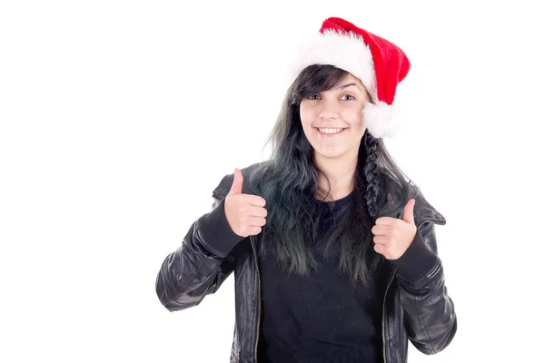 Teenage Girl Posing Isolated White Christmas — Stock Photo, Image