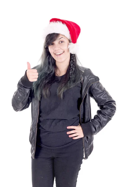 Teenagermädchen Posiert Weihnachten Isoliert Weiß — Stockfoto