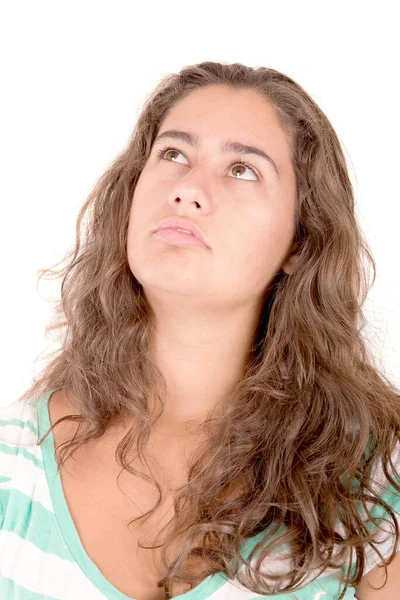 Menina Adolescente Isolado Fundo Branco — Fotografia de Stock