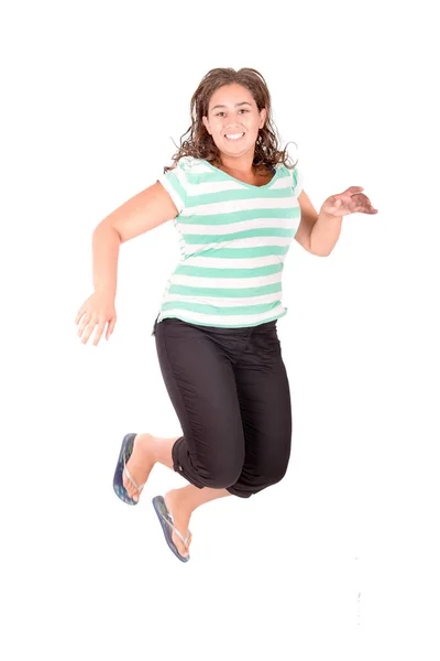 Teenage Girl Jumping Isolated White — Stock Photo, Image