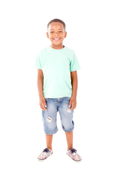 Kleine Jongen Geïsoleerd Witte Achtergrond — Stockfoto