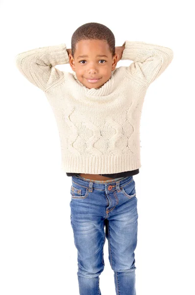 Kleine Jongen Poseren Geïsoleerd Witte Achtergrond — Stockfoto