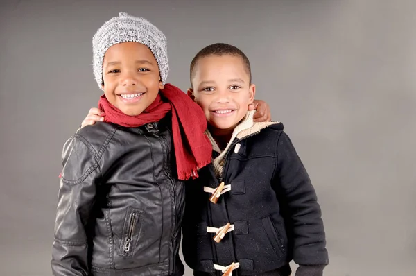 Little Boys Posing Isolated Grey Background — Stock Photo, Image