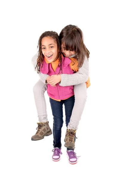 Petites Filles Isolées Fond Blanc — Photo