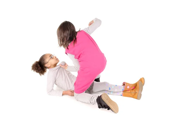 Little Girl Bullying Classmate Isolated White — Stock Photo, Image