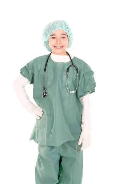 Bambina Vestita Medico Isolata Bianco — Foto Stock