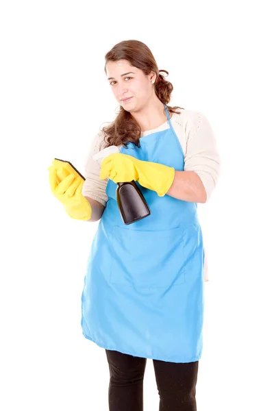 Schoonmaakster Geïsoleerd Witte Achtergrond — Stockfoto