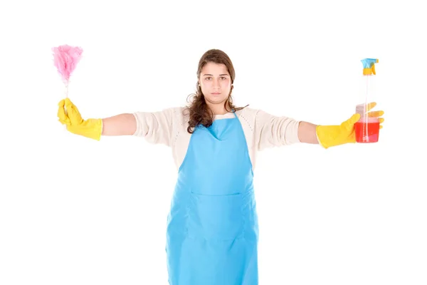 Schoonmaakster Geïsoleerd Witte Achtergrond — Stockfoto