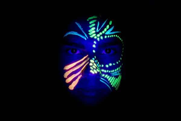 Teenage Boy Face Painted Glow Party Light — Stock Photo, Image