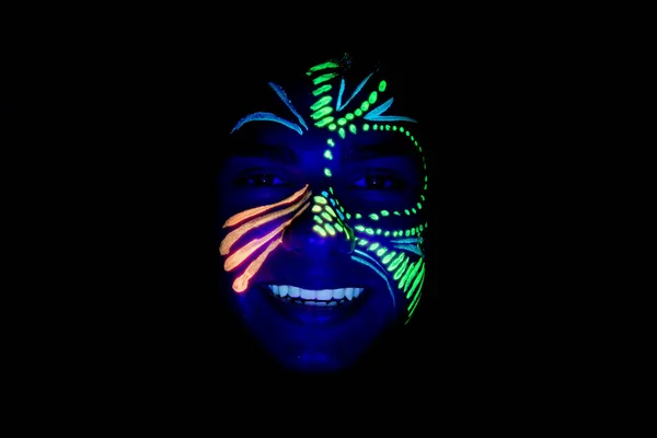 Teenage Boy Face Painted Glow Party Light — Stock Photo, Image