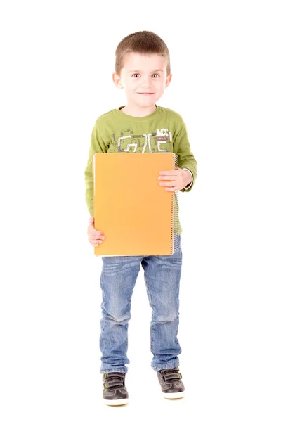 Маленький Хлопчик Тримає Книги Ізольовані Білому — стокове фото