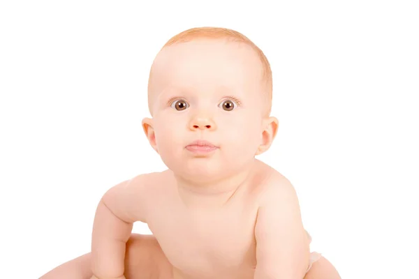 Schattig Klein Baby Geïsoleerd Witte Achtergrond — Stockfoto