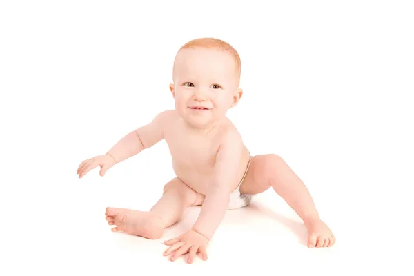 Schattig Klein Baby Geïsoleerd Witte Achtergrond — Stockfoto