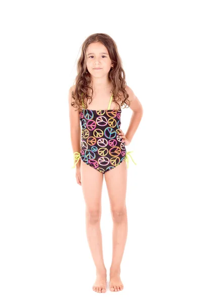 Little Girl Swimsuit Isolated White Background — Stock Photo, Image