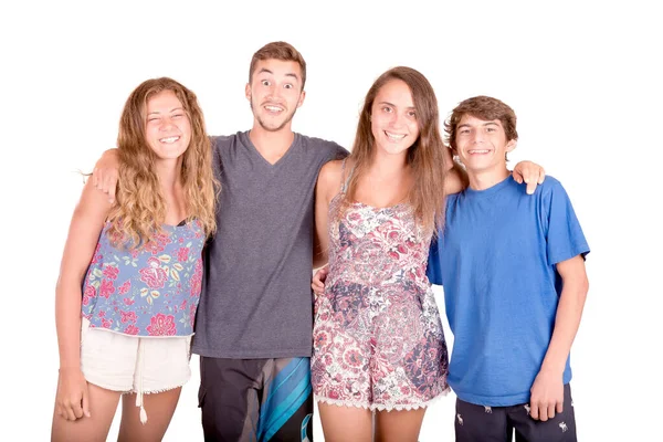 Adolescents Avec Des Vêtements Plage Isolés Blanc — Photo