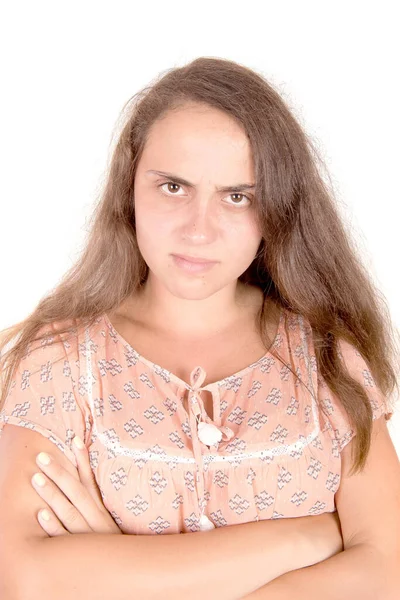 Adolescent Fille Isolé Dans Blanc Fond — Photo
