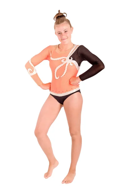 Beyaz Arka Planda Izole Edilmiş Jimnastikçi Kız — Stok fotoğraf