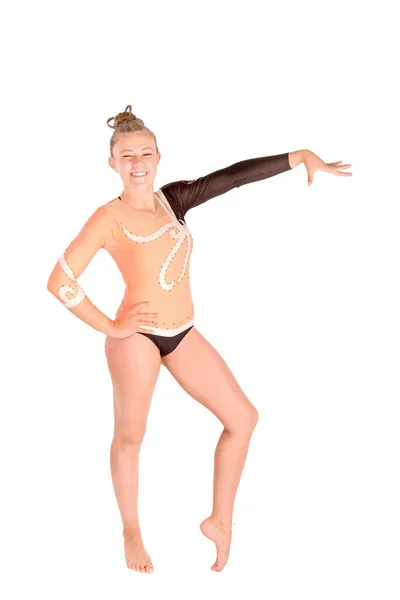 Гімнастка Дівчина Ізольована Білому Фоні — стокове фото