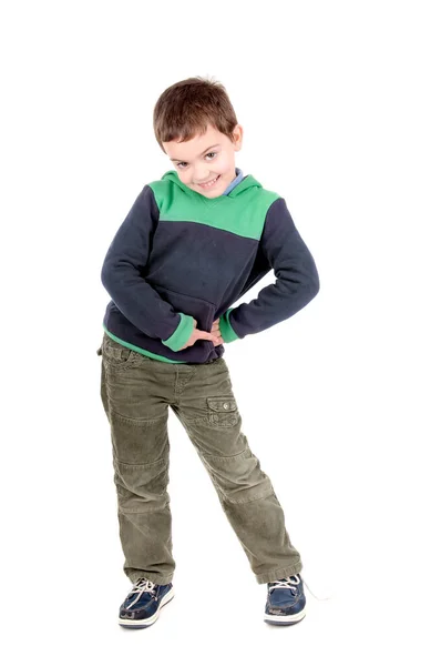 Kleine Jongen Poseren Geïsoleerd Witte Achtergrond — Stockfoto