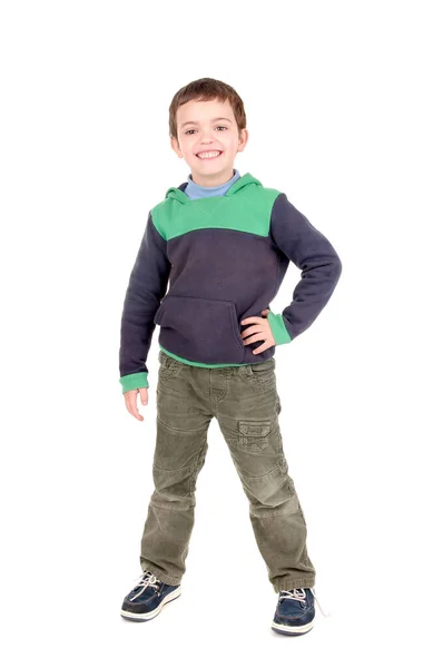 Kleine Jongen Poseren Geïsoleerd Witte Achtergrond — Stockfoto