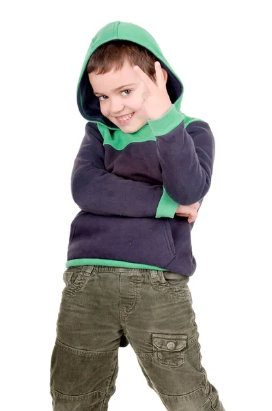 Kleine Jongen Poseren Geïsoleerd Witte Achtergrond — Stockfoto