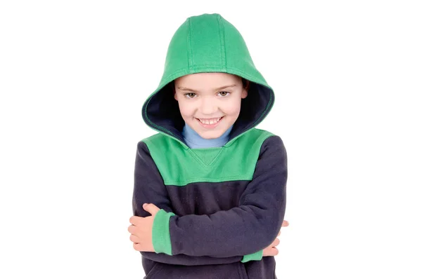 Kleine Jongen Poseren Geïsoleerd Witte Achtergrond — Stockfoto